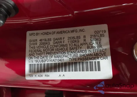 2019 Acura Tlx Standard z USA, uszkodzony, nr VIN 19UUB2F31KA010401